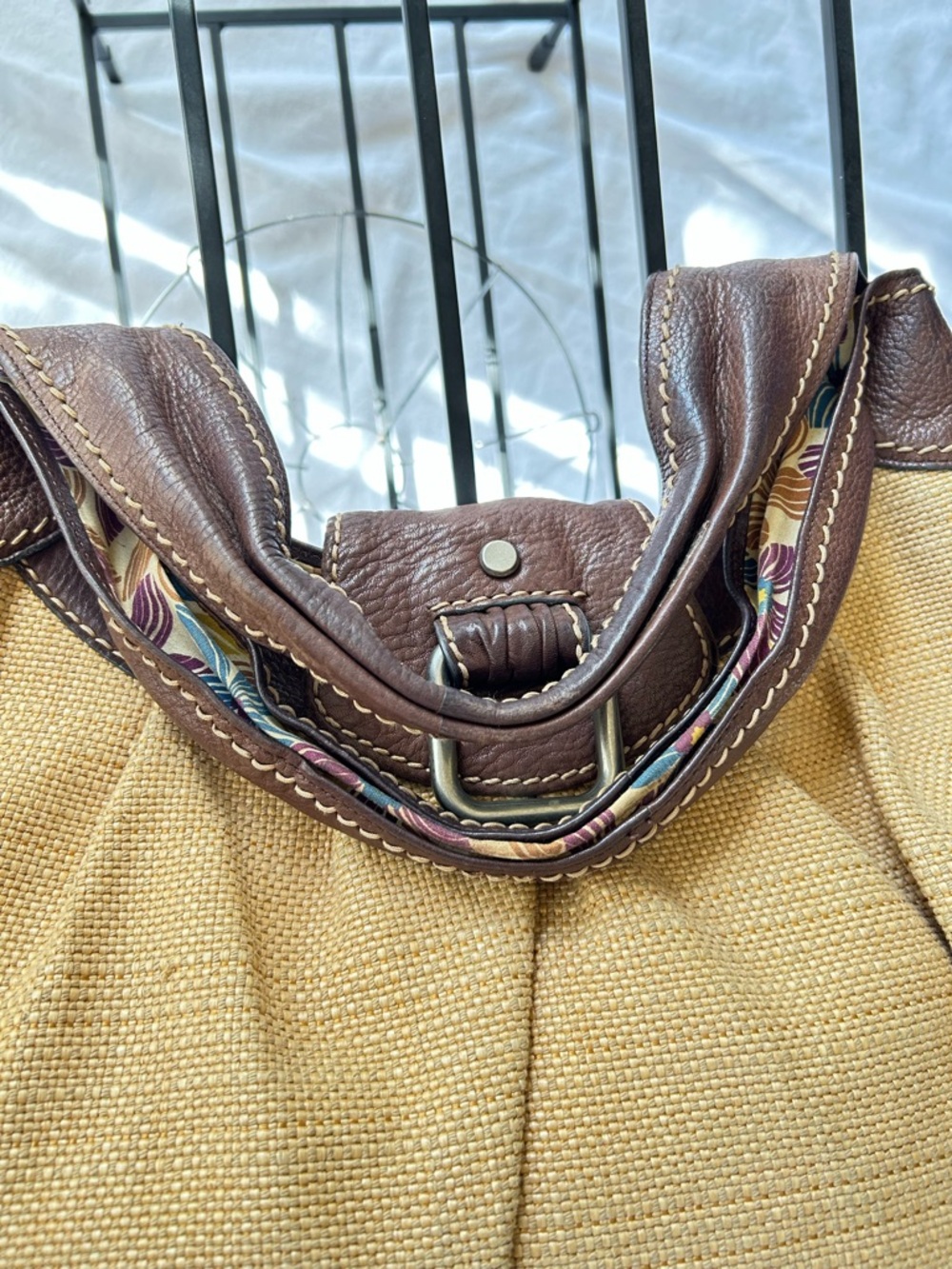 Fossil Tan Canvas Hobo with Brown Leather Trim - Picture 4 of 11